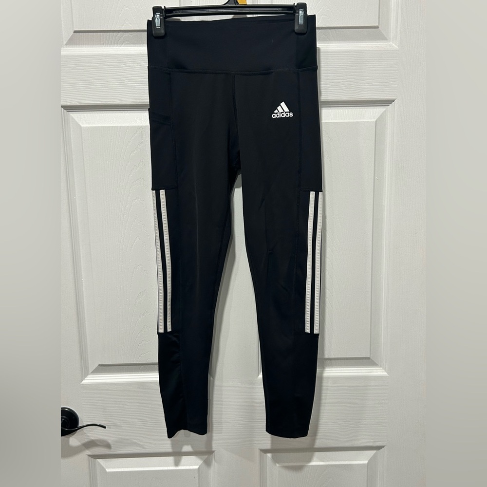 Adidas Athletic Pants/Leggings S AeroReady Black White Side Pocket & Legs Logo